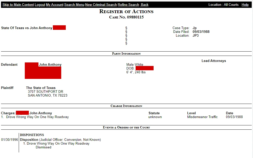 A screenshot of the search tool to search case details in Hays County.